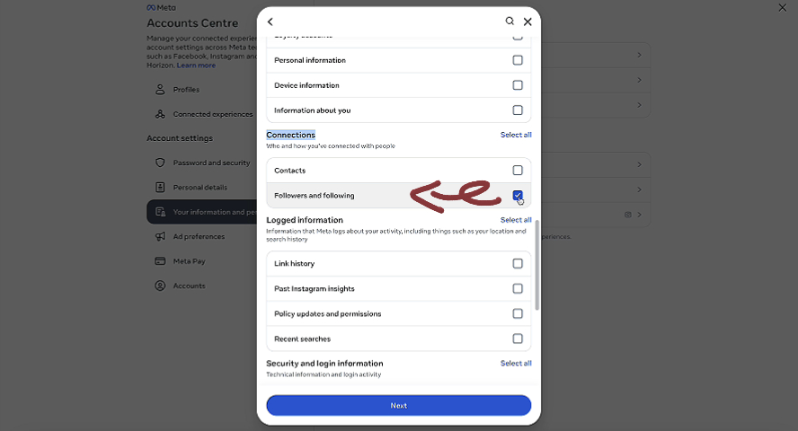 Step 6: Select Followers and Following Data
