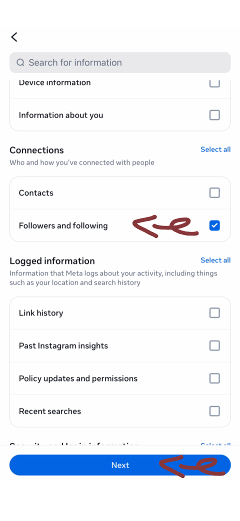 Step 7: Select Followers and Following Data