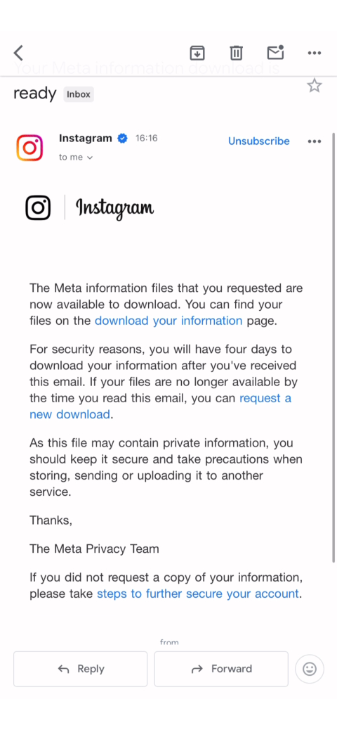 Step 12: Wait for Email from Instagram